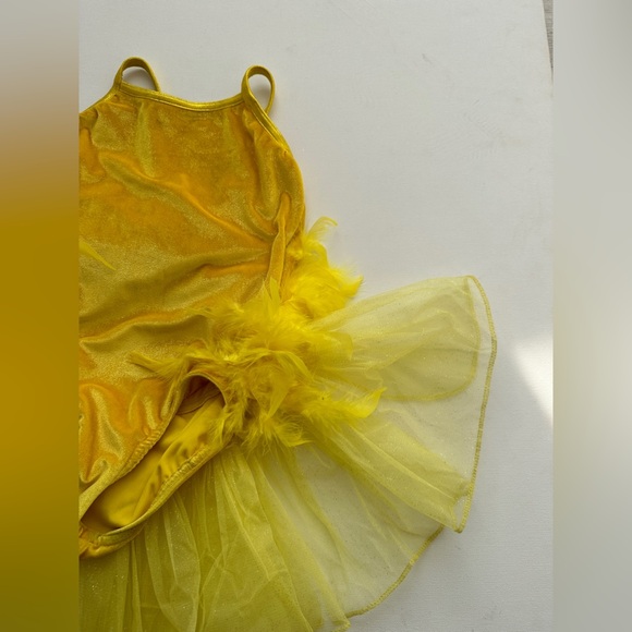 Jazzamatazz -Dance/Figure Skating Costume - Yellow Velvet-Tulle & Feather Skirt - Picture 3 of 9